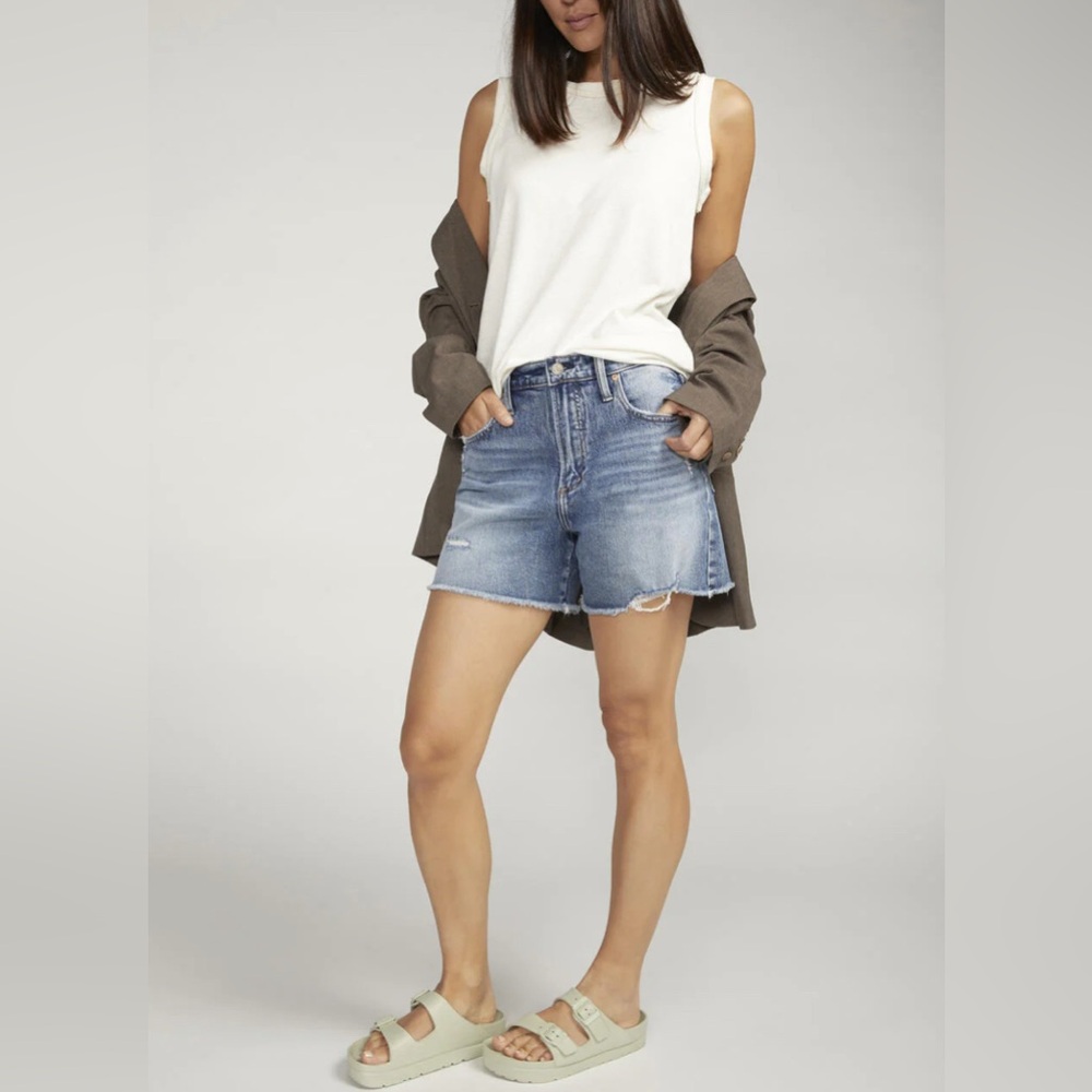 SILVER JEANS 90’s Baggy Short High Rise Indigo Size 27 4.5inseam NWT